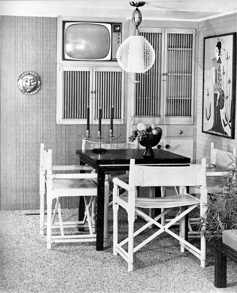 1959 - Putting the TV in RV, designers Dorothy Paul and Elsie Smith tucked the tube above the pass-through between kitchen and dining area.
