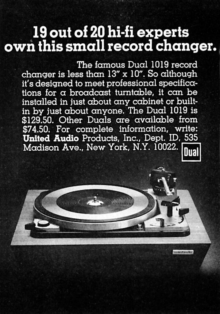 1968 - The Dual 1019 hi-fi record changer from United Audio was a boom to designers faced with small spaces.