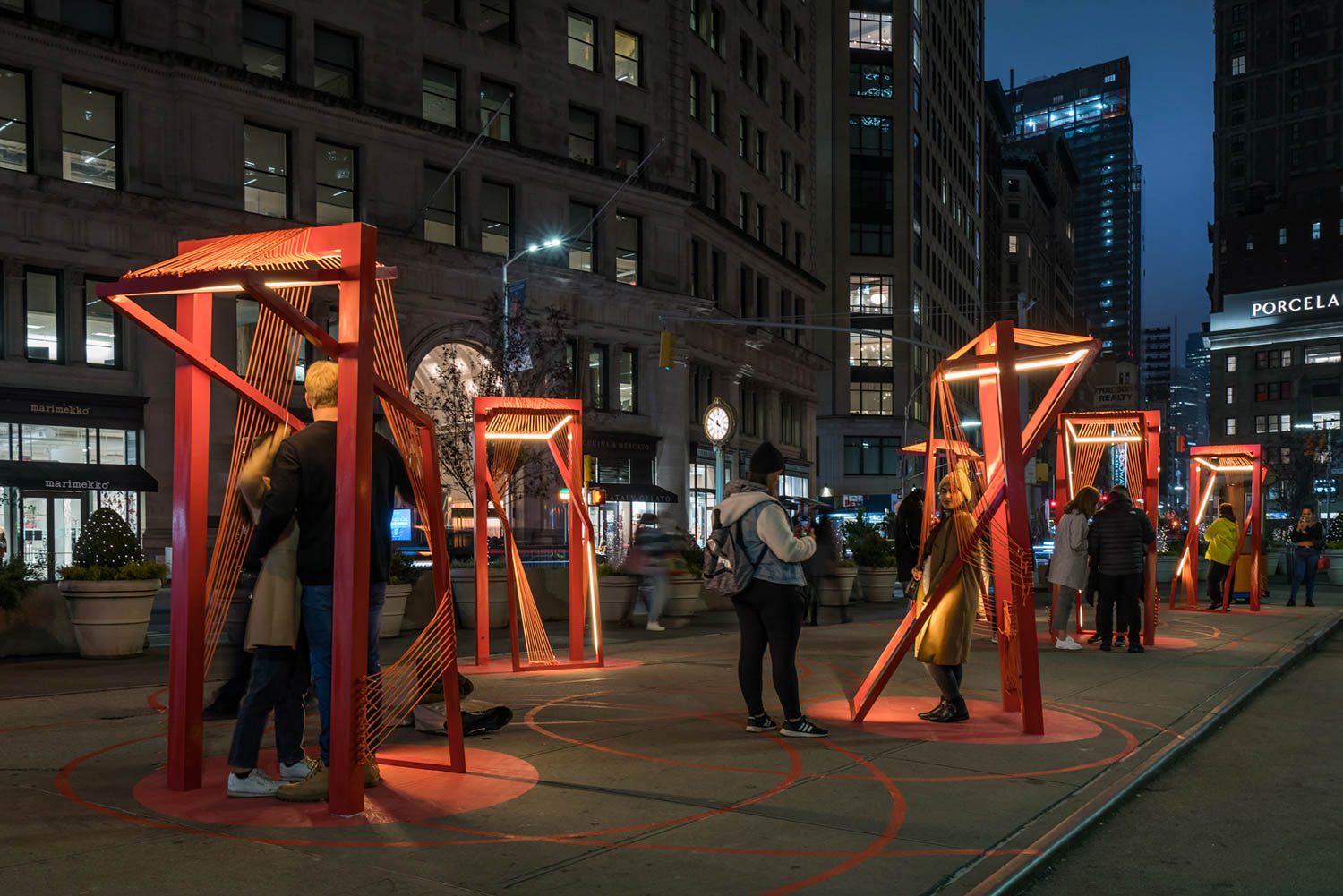 Cooke John Studio’s “Point of Action” installation in New York’s Flatiron Plaza. Photography by Cameron Blaylock.