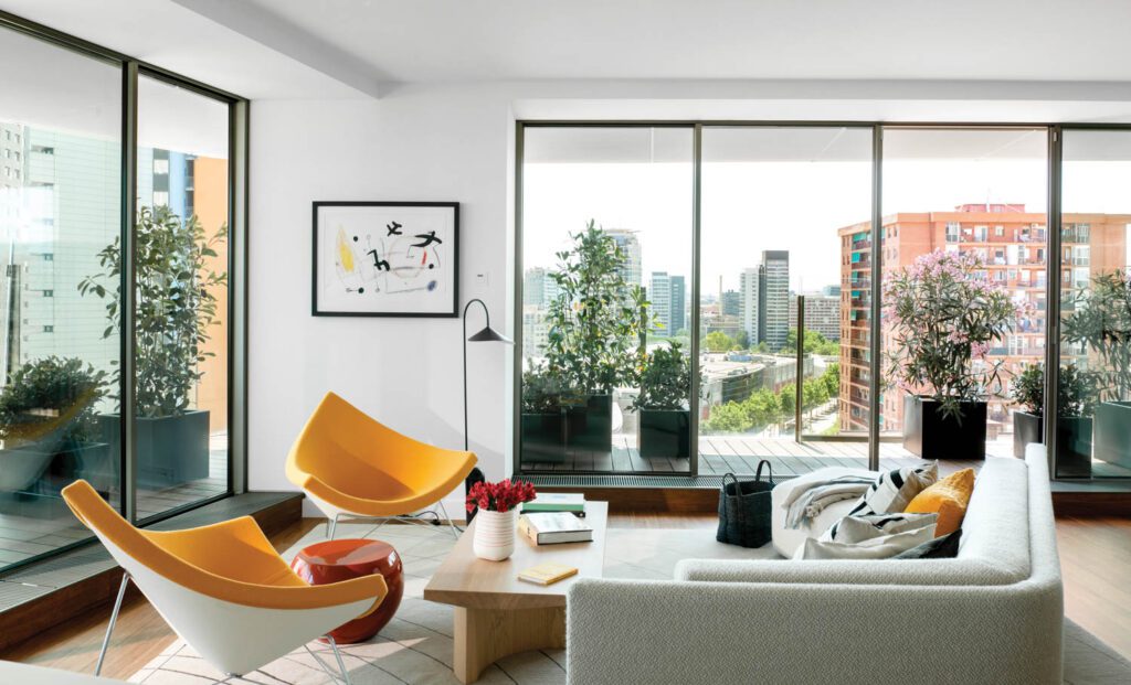 Studio Odile Decq, with HBA, designed each of the three model apartments to reflect the work of legendary Spanish artists, this one an homage to Joan Miró.