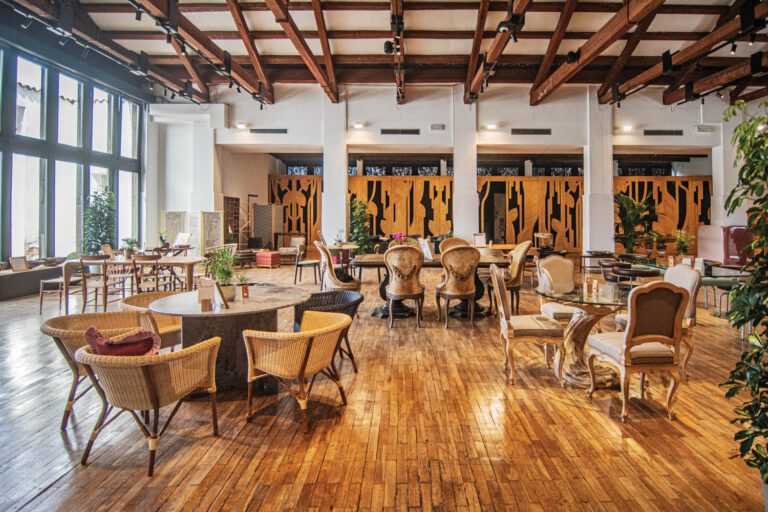 The 5,000-square-foot installation, a working tea room populated with tables, chairs, and sofas accompanied by handcrafted design objects from around the globe.