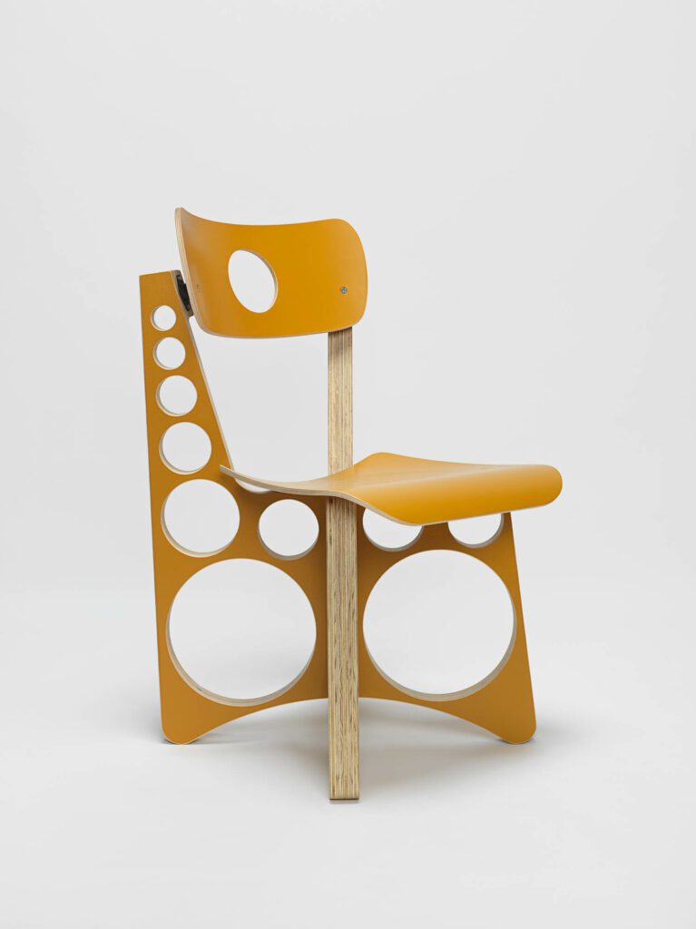 Shop Chair (Yellow), 2020, maple plywood, rubber flex-mounts, stainless steel screws, water-based lacquer.