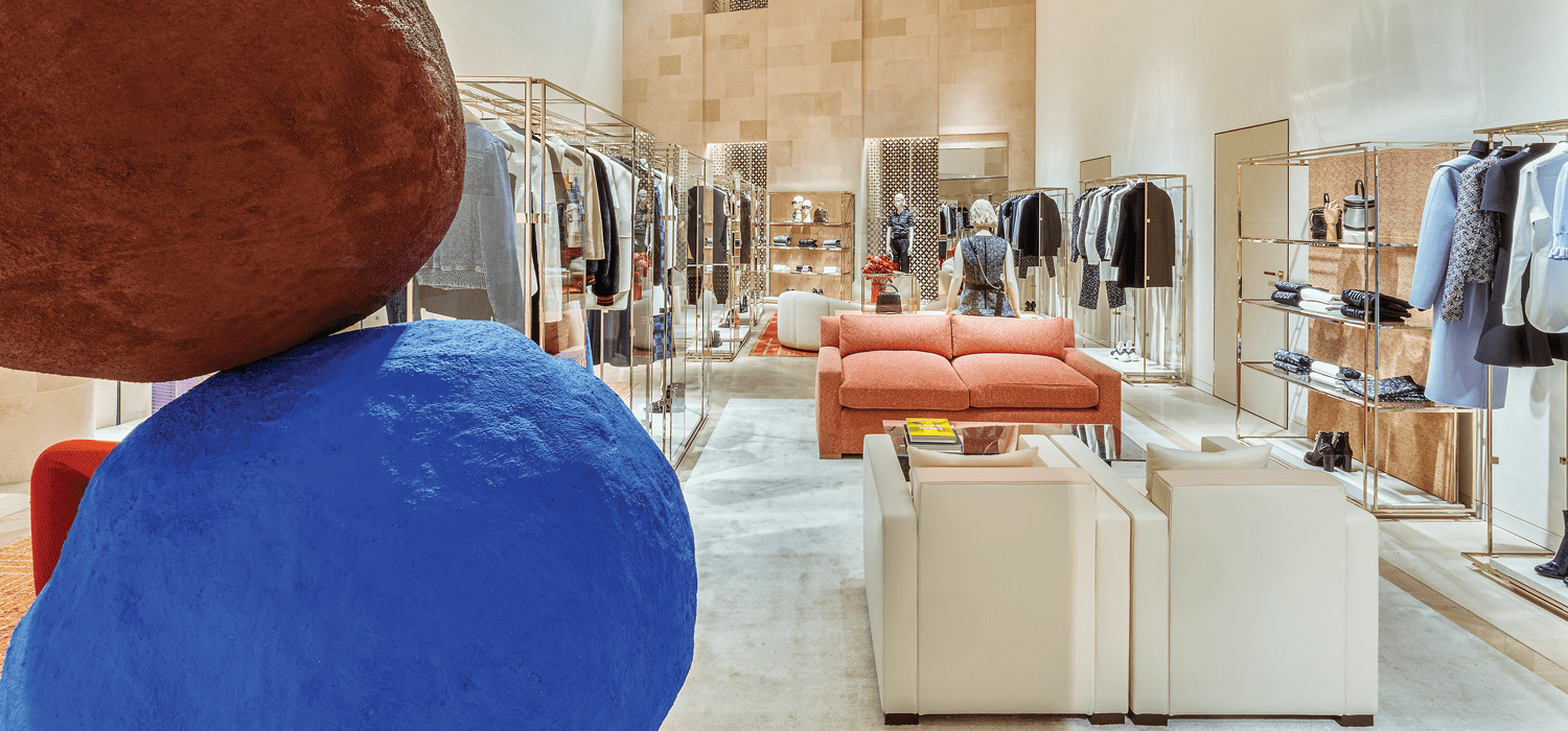 Inside the retail locale of Louis Vuitton London.
