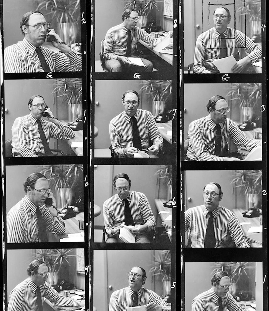 Contact sheets of publicity portraits from the same 1976 photo shoot. Photography courtesy of Gensler.