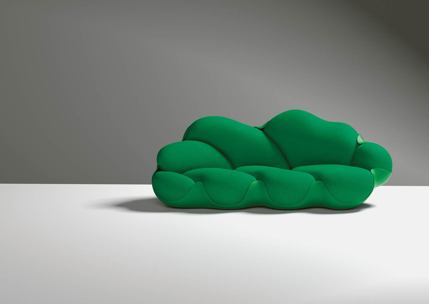 The Campana Brothers’s Bomboca sofa in a rigid fiberglass-resin leather-covered shell with removable wool knit or stretch velvet cushions by Louis Vuitton Objets Nomades.