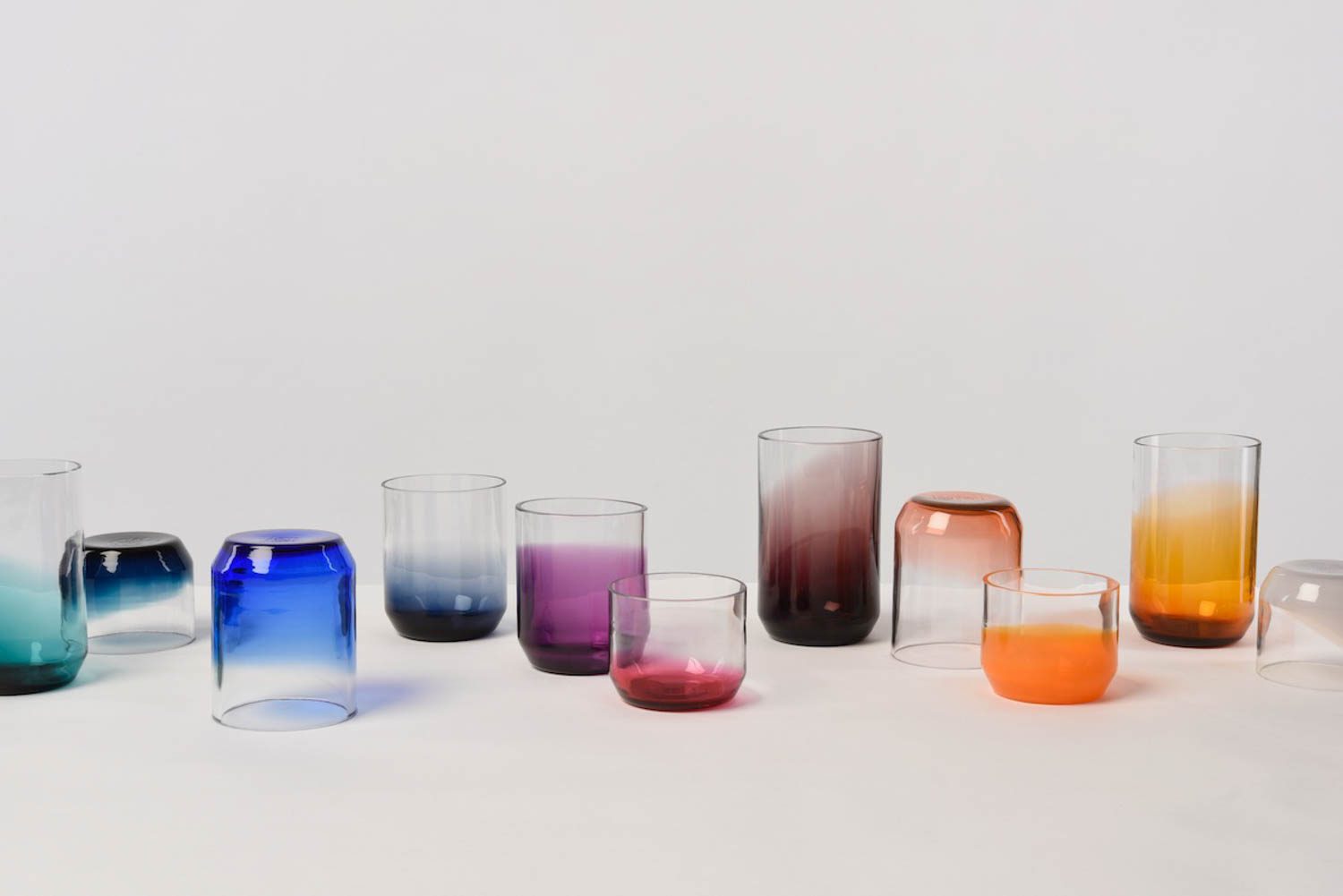 Exploration with metal oxides drew out the unique color fade in Elements of Colour, a collection of gradient glassware by Michelle Müller with glassmakers Maestro Peter Kuchinke and Torsten Rötzsch.